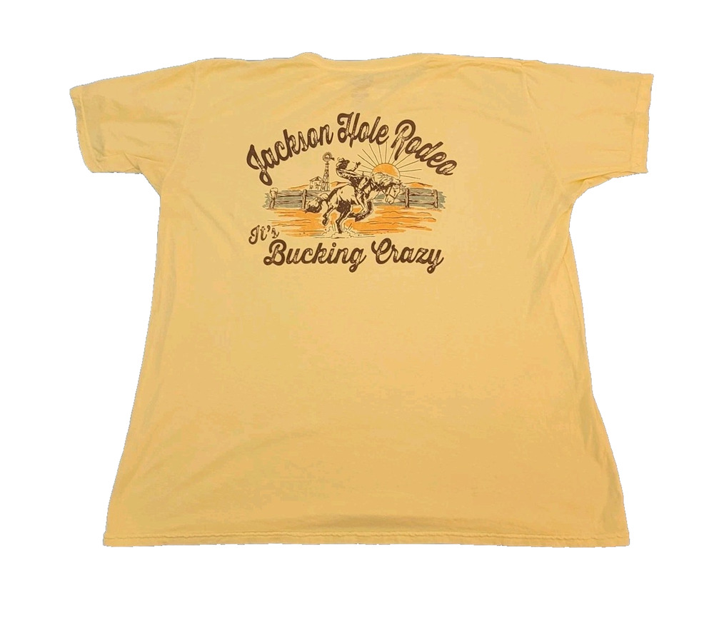Duck Co Jackson Hole Rodeo T Shirt Yellow 2XL Bucking Bronco Crew Neck Western
